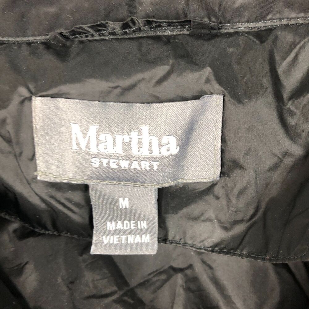 Martha Stewart Quilted Down Short Sleeve Puffer Jacket Womens M Black Full Zip - Picture 2 of 7